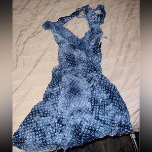 Blue Floral Halter Dress